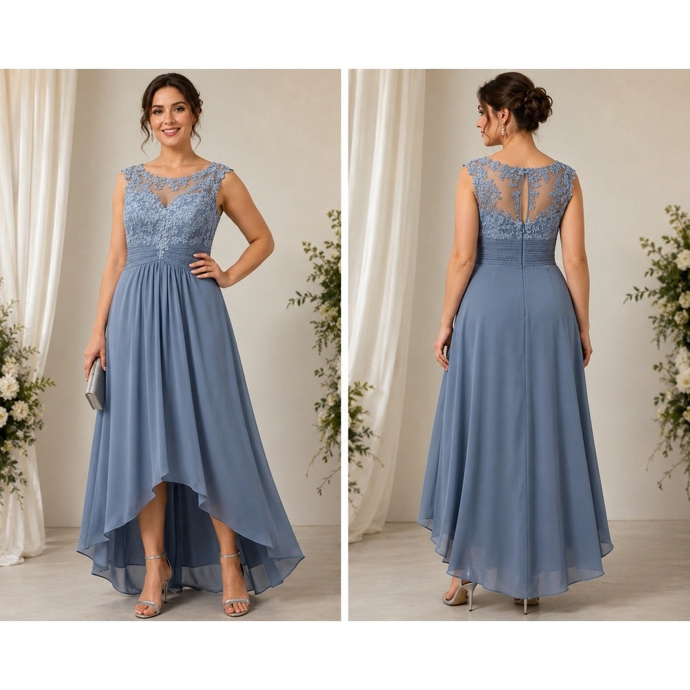 Witness of Love Blue Lace High-Low Formal Evening Gown Dress Size 106x88